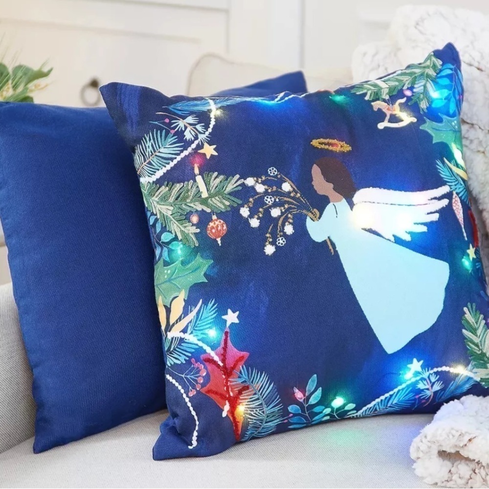 Home Reflections 18" Holiday Dec Pillows - 1 LED Angel and 1 Solid Navy / NEW - Picture 3 of 3